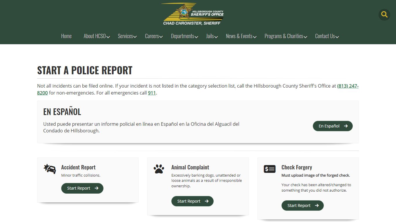 Hillsborough County Sheriff's Office Start a Police Report | HCSO, Tampa FL